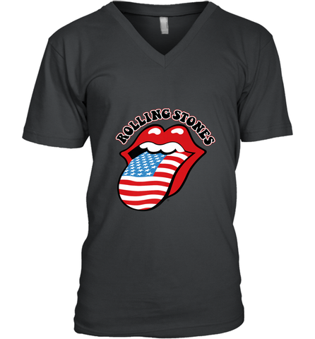 Mens The Rolling Stones USA Tongue Men's V-Neck Men's V-Neck / Black / S Men's V-Neck - belovedtshirt
