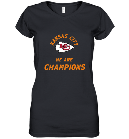 KC Kansas City Tribal Arrowhead we are Champions Women's V-Neck T-Shirt Women's V-Neck T-Shirt / Black / S Women's V-Neck T-Shirt - belovedtshirt