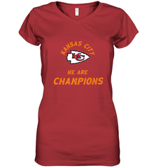 KC Kansas City Tribal Arrowhead we are Champions Women's V-Neck T-Shirt Women's V-Neck T-Shirt - belovedtshirt