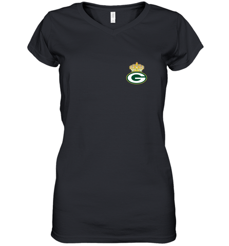 NFL Green Bay Packers Logo Champion Crown 1 Women's V-Neck T-Shirt Women's V-Neck T-Shirt / Black / S Women's V-Neck T-Shirt - belovedtshirt
