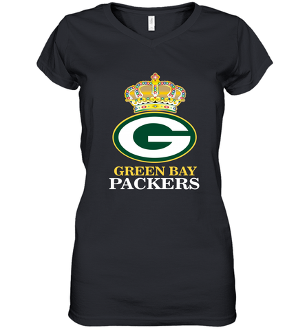 NFL Green Bay Packers Logo Champion Crown Women's V-Neck T-Shirt Women's V-Neck T-Shirt / Black / S Women's V-Neck T-Shirt - belovedtshirt