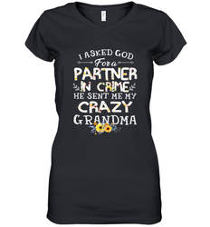 Crazy Grandma Partner in Crime design Women's V-Neck T-Shirt