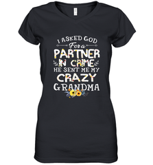 Crazy Grandma Partner in Crime design Women's V-Neck T-Shirt Women's V-Neck T-Shirt - belovedtshirt