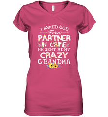 Crazy Grandma Partner in Crime design Women's V-Neck T-Shirt Women's V-Neck T-Shirt - belovedtshirt