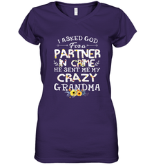 Crazy Grandma Partner in Crime design Women's V-Neck T-Shirt Women's V-Neck T-Shirt - belovedtshirt
