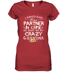 Crazy Grandma Partner in Crime design Women's V-Neck T-Shirt Women's V-Neck T-Shirt - belovedtshirt