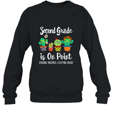 2nd Grade is on point, 1st day of school cactus teacher gift Crewneck Sweatshirt Crewneck Sweatshirt / Black / S Crewneck Sweatshirt - belovedtshirt