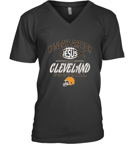 Sundays Are For Jesus and Cleveland Funny Christian Football Men's V-Neck Men's V-Neck / Black / S Men's V-Neck - belovedtshirt