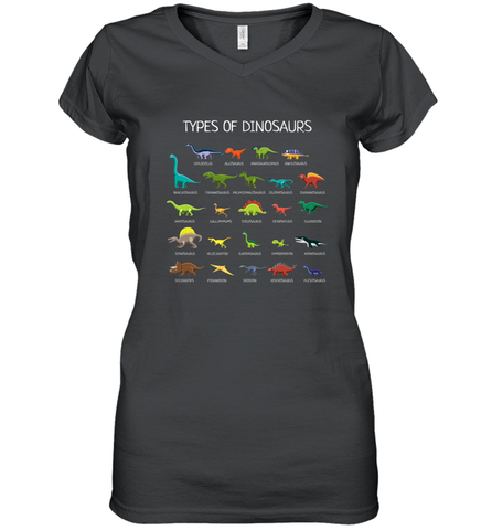Types Of Dinosaurs Women's V-Neck T-Shirt Women's V-Neck T-Shirt / Black / S Women's V-Neck T-Shirt - belovedtshirt