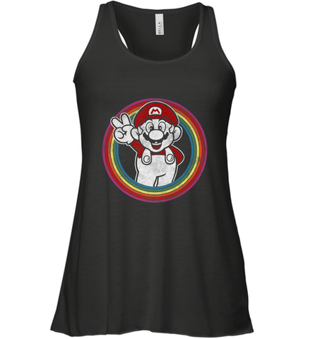 Super Mario Rainbow Circle Distressed Logo Women's Racerback Tank