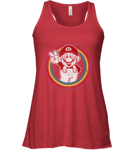 Super Mario Rainbow Circle Distressed Logo Women's Racerback Tank