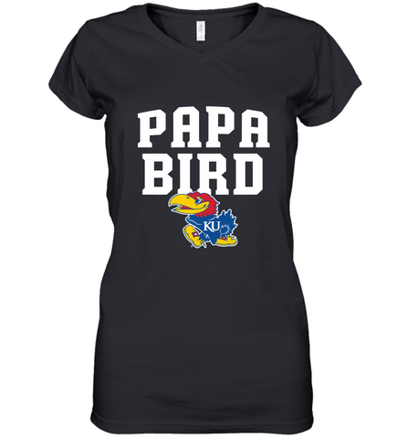 Kansas Jayhawks Papa Bird Women's V-Neck T-Shirt Women's V-Neck T-Shirt / Black / S Women's V-Neck T-Shirt - belovedtshirt