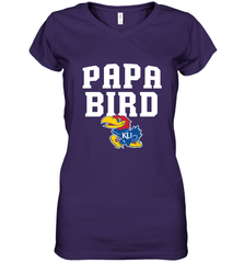 Kansas Jayhawks Papa Bird Women's V-Neck T-Shirt Women's V-Neck T-Shirt - belovedtshirt