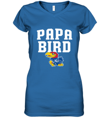 Kansas Jayhawks Papa Bird Women's V-Neck T-Shirt Women's V-Neck T-Shirt - belovedtshirt