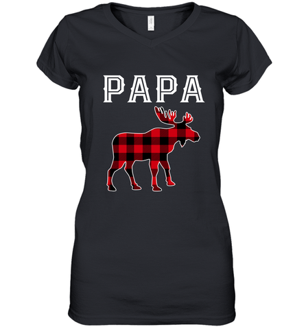 Papa Moose Red Plaid Christmas Pajama Women's V-Neck T-Shirt Women's V-Neck T-Shirt / Black / S Women's V-Neck T-Shirt - belovedtshirt