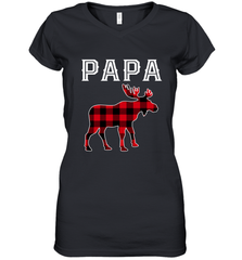 Papa Moose Red Plaid Christmas Pajama Women's V-Neck T-Shirt Women's V-Neck T-Shirt - belovedtshirt