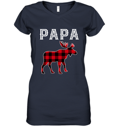 Papa Moose Red Plaid Christmas Pajama Women's V-Neck T-Shirt