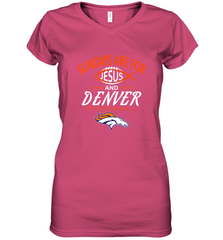 Sundays Are For Jesus and Denver Funny Christian Football Women's V-Neck T-Shirt Women's V-Neck T-Shirt - belovedtshirt
