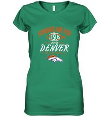 Sundays Are For Jesus and Denver Funny Christian Football Women's V-Neck T-Shirt Women's V-Neck T-Shirt - belovedtshirt