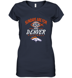 Sundays Are For Jesus and Denver Funny Christian Football Women's V-Neck T-Shirt