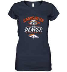 Sundays Are For Jesus and Denver Funny Christian Football Women's V-Neck T-Shirt Women's V-Neck T-Shirt - belovedtshirt