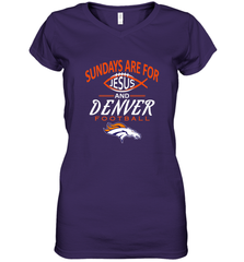 Sundays Are For Jesus and Denver Funny Christian Football Women's V-Neck T-Shirt Women's V-Neck T-Shirt - belovedtshirt
