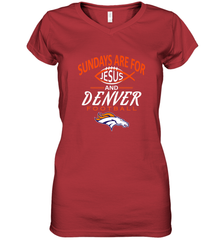 Sundays Are For Jesus and Denver Funny Christian Football Women's V-Neck T-Shirt Women's V-Neck T-Shirt - belovedtshirt