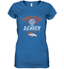 Sundays Are For Jesus and Denver Funny Christian Football Women's V-Neck T-Shirt Women's V-Neck T-Shirt - belovedtshirt