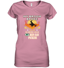 Broom Broke So I Became A Fan of Green Bay Packers  NFL Halloween Costume Women's V-Neck T-Shirt Women's V-Neck T-Shirt - belovedtshirt