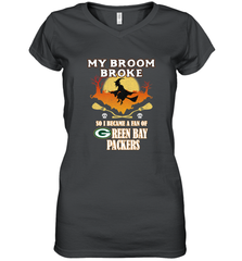 Broom Broke So I Became A Fan of Green Bay Packers  NFL Halloween Costume Women's V-Neck T-Shirt Women's V-Neck T-Shirt - belovedtshirt