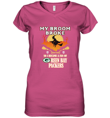 Broom Broke So I Became A Fan of Green Bay Packers  NFL Halloween Costume Women's V-Neck T-Shirt Women's V-Neck T-Shirt - belovedtshirt