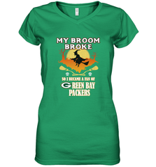 Broom Broke So I Became A Fan of Green Bay Packers  NFL Halloween Costume Women's V-Neck T-Shirt Women's V-Neck T-Shirt - belovedtshirt