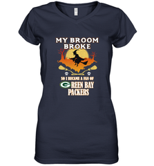 Broom Broke So I Became A Fan of Green Bay Packers  NFL Halloween Costume Women's V-Neck T-Shirt Women's V-Neck T-Shirt - belovedtshirt