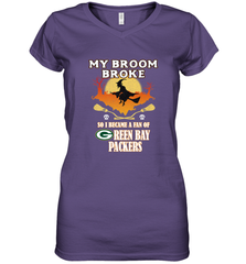 Broom Broke So I Became A Fan of Green Bay Packers  NFL Halloween Costume Women's V-Neck T-Shirt Women's V-Neck T-Shirt - belovedtshirt