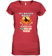 Broom Broke So I Became A Fan of Green Bay Packers  NFL Halloween Costume Women's V-Neck T-Shirt Women's V-Neck T-Shirt - belovedtshirt