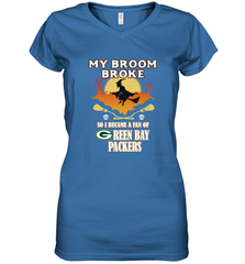 Broom Broke So I Became A Fan of Green Bay Packers  NFL Halloween Costume Women's V-Neck T-Shirt Women's V-Neck T-Shirt - belovedtshirt