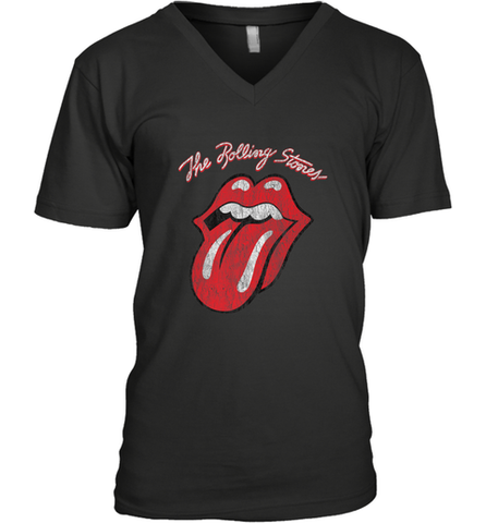 Mens The Rolling Stones Script Tongue Logo Men's V-Neck Men's V-Neck / Black / S Men's V-Neck - belovedtshirt