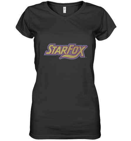 Star fox Vintage Distressed Game Logo Women's V-Neck T-Shirt Women's V-Neck T-Shirt / Black / S Women's V-Neck T-Shirt - belovedtshirt