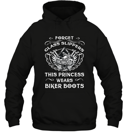 Forget glass slippers this princess wears biker boots Hooded Sweatshirt Hooded Sweatshirt / Black / S Hooded Sweatshirt - belovedtshirt