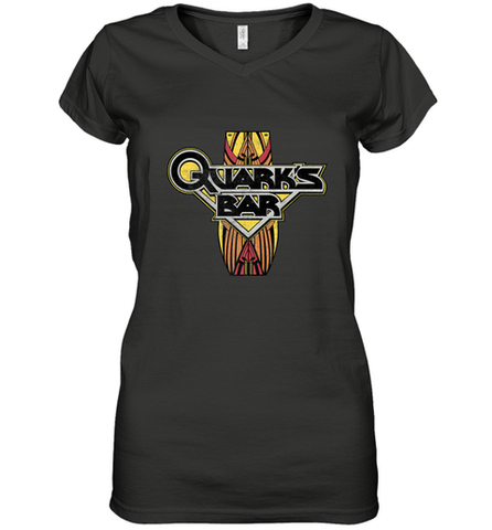 Star Trek DS9 Quark's Bar Vintage Logo Women's V-Neck T-Shirt Women's V-Neck T-Shirt / Black / S Women's V-Neck T-Shirt - belovedtshirt