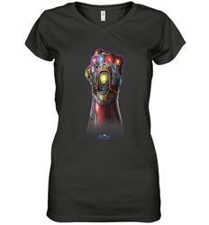 Marvel Avengers Endgame Infinity Stone Gauntlet Color Logo Women's V-Neck T-Shirt