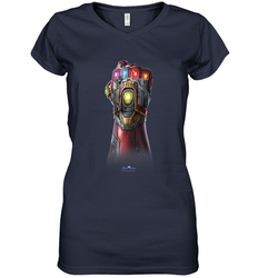 Marvel Avengers Endgame Infinity Stone Gauntlet Color Logo Women's V-Neck T-Shirt
