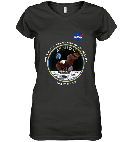 NASA Apollo 11 Moon Landing Women's V-Neck T-Shirt Women's V-Neck T-Shirt / Black / S Women's V-Neck T-Shirt - belovedtshirt