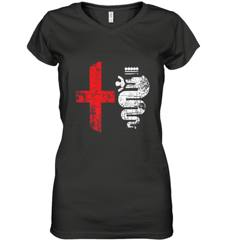 Alfa Car Drivers Stylish Grunge Logo Women's V-Neck T-Shirt Women's V-Neck T-Shirt / Black / S Women's V-Neck T-Shirt - belovedtshirt