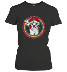 Super Mario Rainbow Circle Distressed Logo Women's T-Shirt