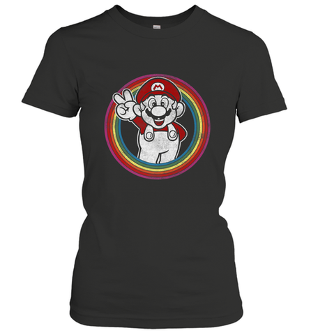 Super Mario Rainbow Circle Distressed Logo Women's T-Shirt