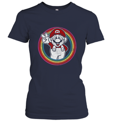 Super Mario Rainbow Circle Distressed Logo Women's T-Shirt