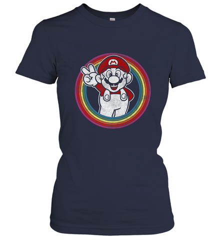 Super Mario Rainbow Circle Distressed Logo Women's T-Shirt