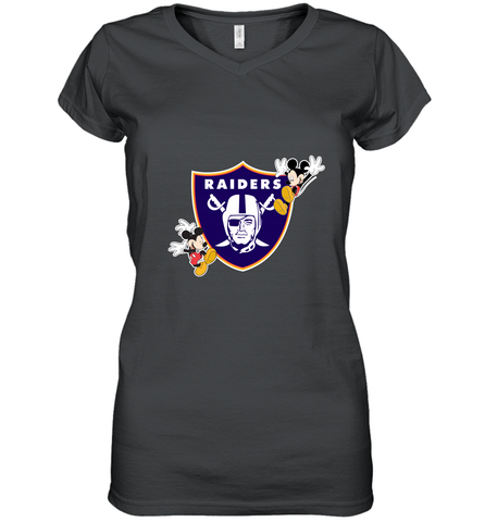 Nfl Oakland Raiders Champion Mickey Mouse Women's V-Neck T-Shirt Women's V-Neck T-Shirt / Black / S Women's V-Neck T-Shirt - belovedtshirt
