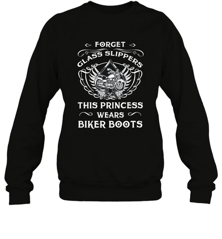 Forget glass slippers this princess wears biker boots Crewneck Sweatshirt Crewneck Sweatshirt / Black / S Crewneck Sweatshirt - belovedtshirt